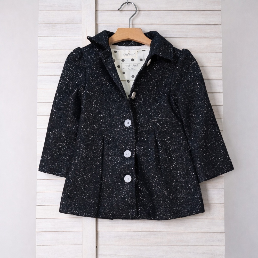 Cherokee Black Silver Sparkle Peacoat Girls 3T Dress Coat Holiday Party Chic